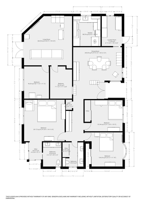 Floor plan of the Nocatee-area home: living room, kitchen, laundry, dining room, four bedrooms and two baths on one floor